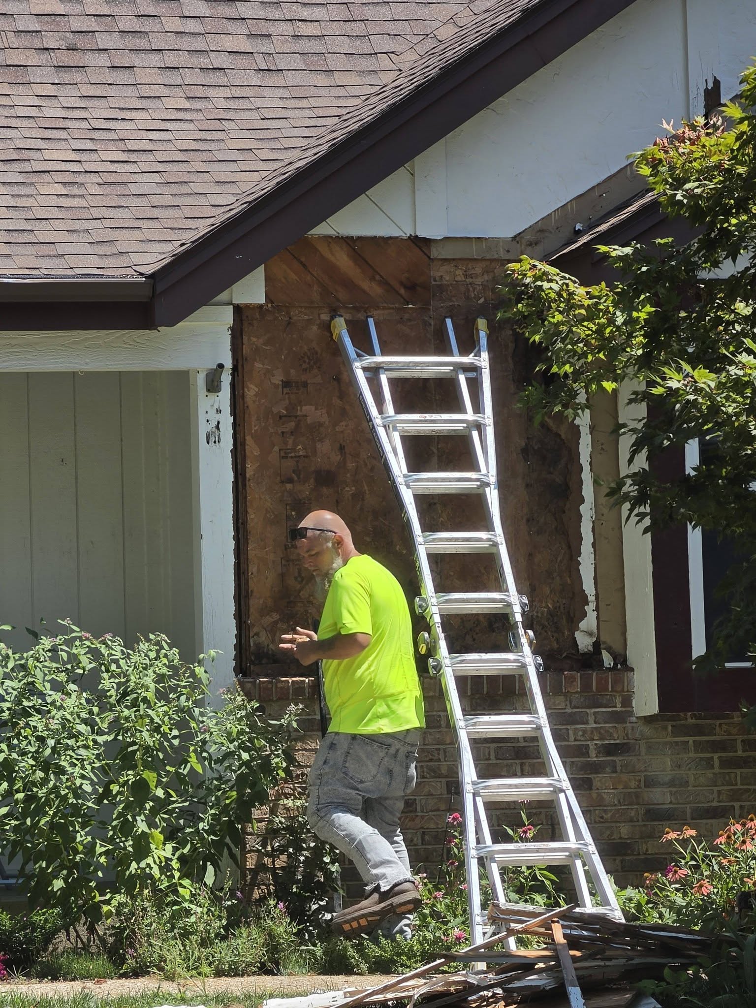 Residential exterior repair project in progress
